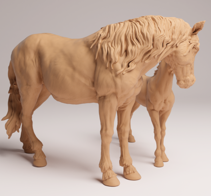Jument Mustang avec poulain de Animal den miniatures en impression 3D