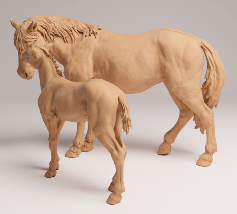 Jument Mustang avec poulain de Animal den miniatures en impression 3D