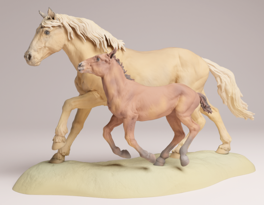 Rennende Mustang Stute mit Fohlen von Animal den miniatures