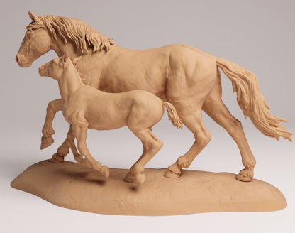 Rennende Mustang Stute mit Fohlen von Animal den miniatures