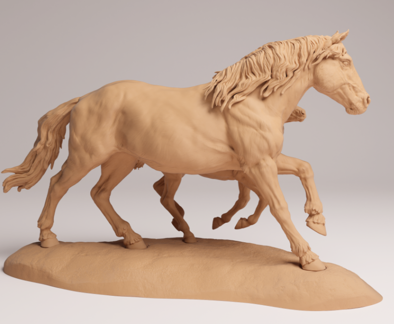 Jument Mustang et son poulain en pleine course, par Animal den miniatures