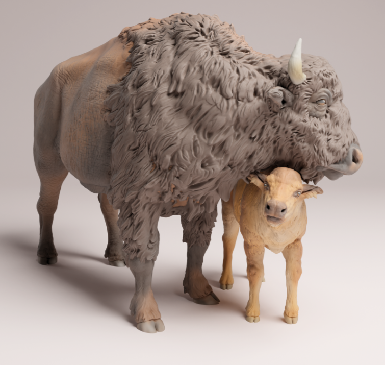 Miniature Bison Ranch Bison with calf by Animal den miniatures – Alica and Mad Designs