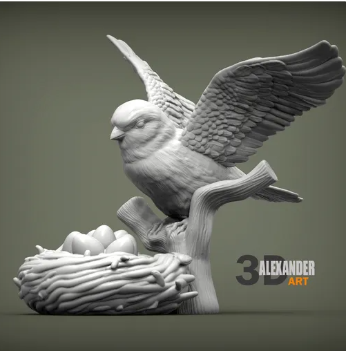 Sperling mit Nest von Azukmenko als 3D Druck