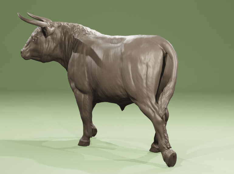 Stolzer gehender Stier / unbemalte Resin 3D Druck Tierfigur