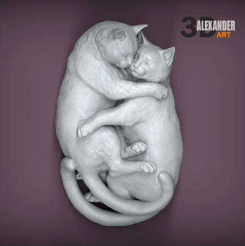 Kuschelnde Katzen von Alexander3dart / unbemalte 3D Druck Tierfigur