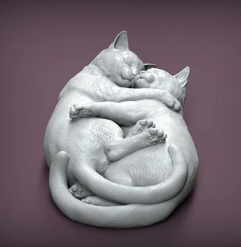 Kuschelnde Katzen von Alexander3dart / unbemalte 3D Druck Tierfigur