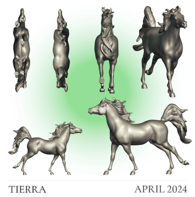 Jument en pleine course "Tierra" par PrintedPonies / Cheval miniature en résine imprimé en 3D, non peint