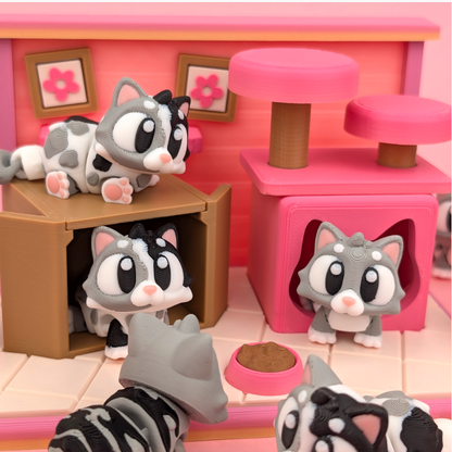 Flexi Cats with accessories from GOB3D / colorful FDM print