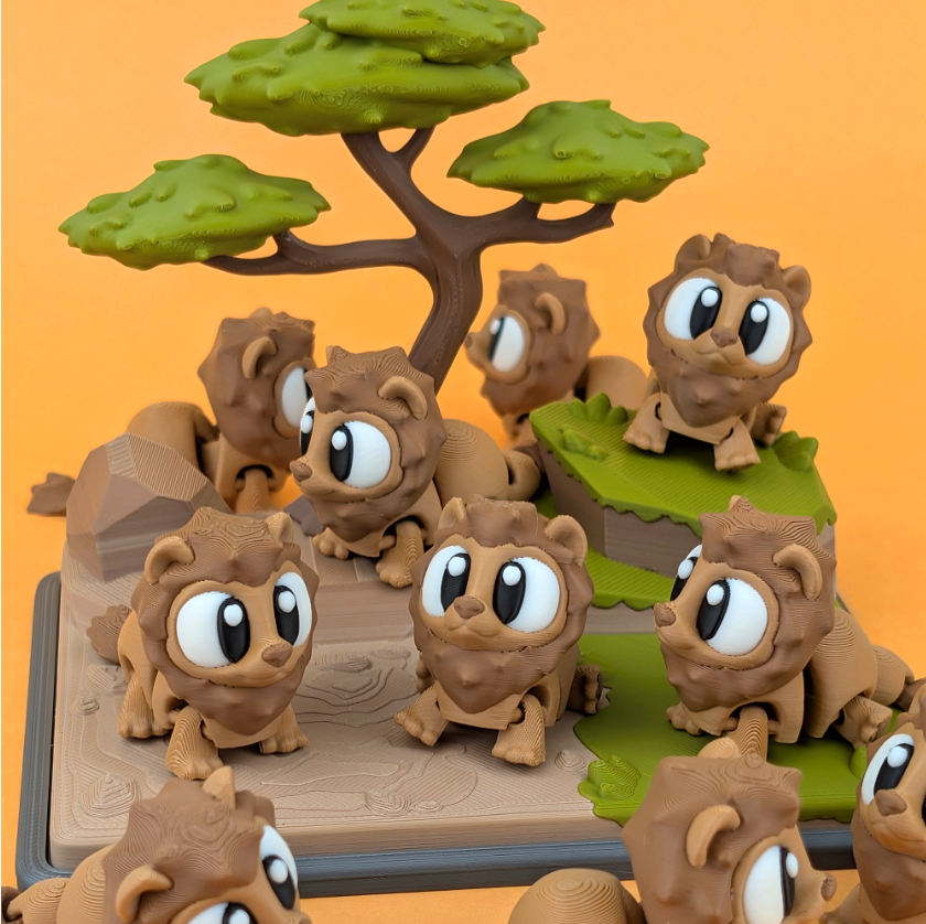 Flexi Lions with accessories from GOB3D / colorful FDM print