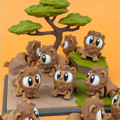 Flexi Lions with accessories from GOB3D / colorful FDM print