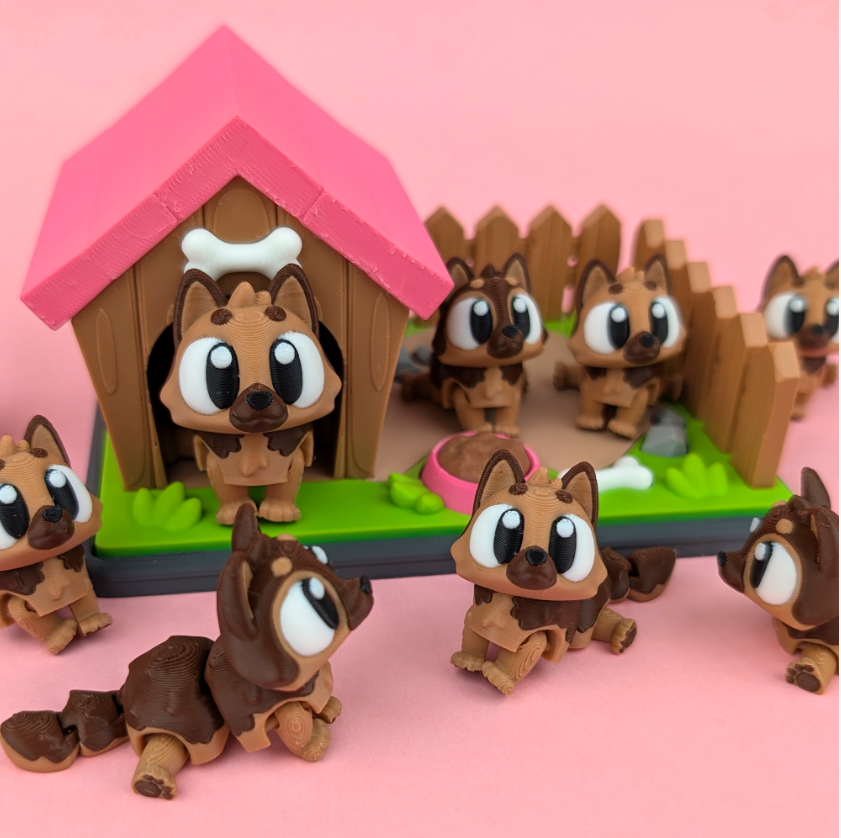 Flexi Shepherd dogs with accessories from GOB3D / colorful FDM print