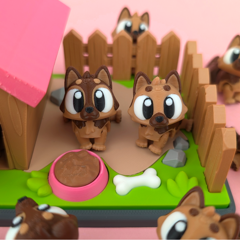 Flexi Schäfer Hunde mit Zubehör von GOB3D / bunter FDM Druck