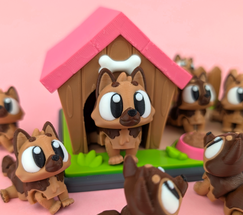 Flexi Schäfer Hunde mit Zubehör von GOB3D / bunter FDM Druck