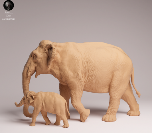 Indische - Elefantenkuh mit Kalb von Animal den miniatures als 3D Druck