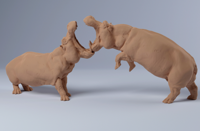 Nilpferdbullen Kämpfen von Animal den miniatures