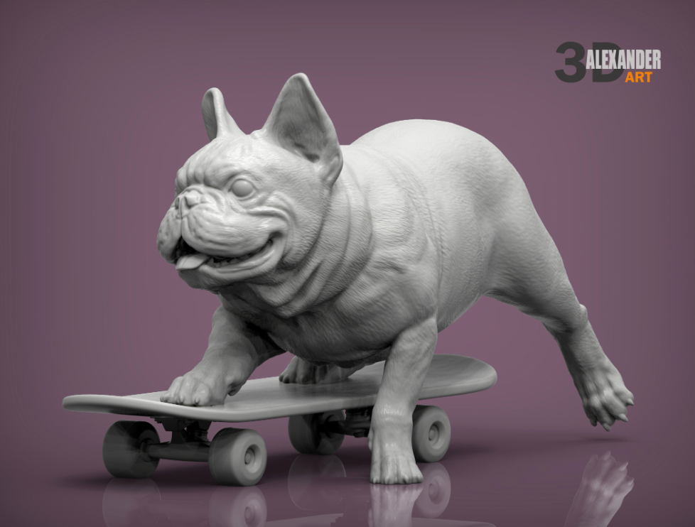 French Bulldog on Skateboard by Alexander3dArt