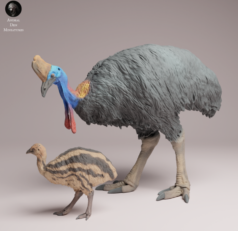 Cassowary with chick by Animal den miniatures / As a miniature animal figure