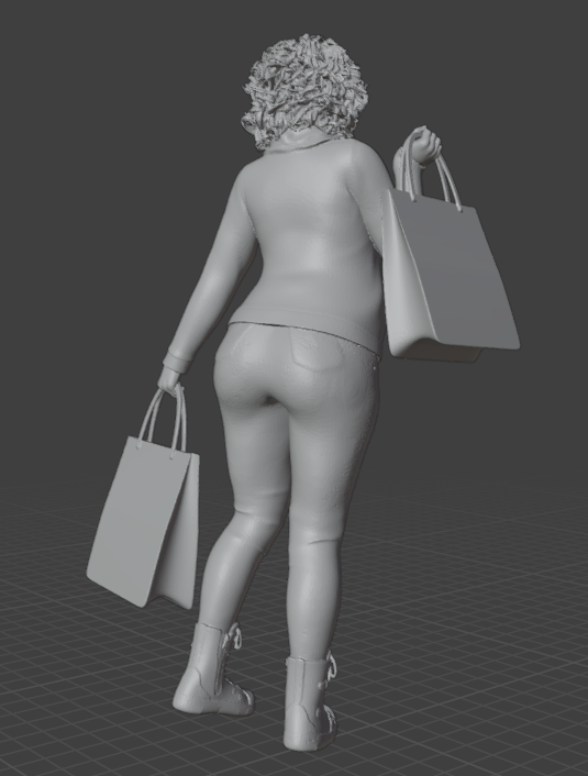 Frau mit Einkauftasche hoch  (Pose Nr.10 ) / unbemalte 3D Druck Resin Figur