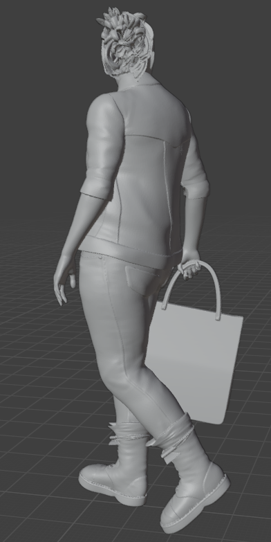 Femme avec sac de courses V4 (Pose n°22) / Figurine miniature non peinte en résine imprimée en 3D
