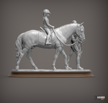 Reiterin führt Pferd mit Kind von Alexander3dart / unbemalter Resin 3D Druck