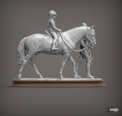 Reiterin führt Pferd mit Kind von Alexander3dart / unbemalter Resin 3D Druck