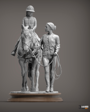 Reiterin führt Pferd mit Kind von Alexander3dart / unbemalter Resin 3D Druck
