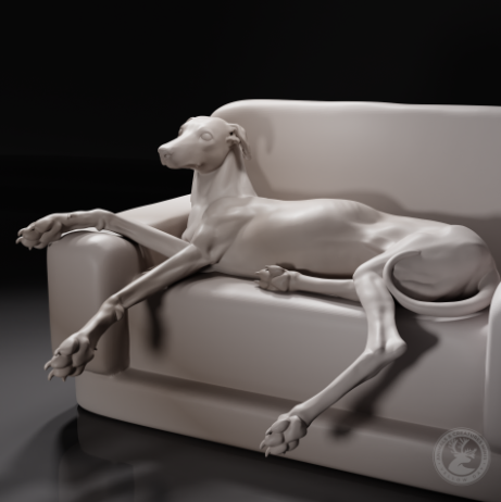 Grauhund liegt auf Sofa von Animals and creatures minis / unbemalter Resin Druck