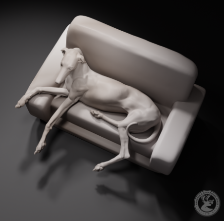 Grauhund liegt auf Sofa von Animals and creatures minis / unbemalter Resin Druck