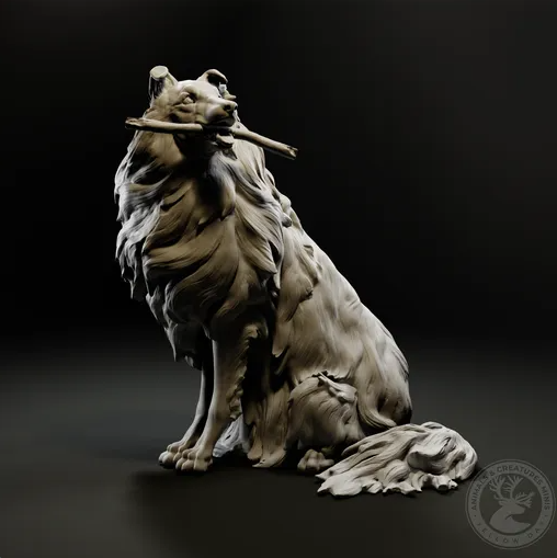 Collie mit Stöckchen von Animals and creatures minis / unbemalter Resin Druck
