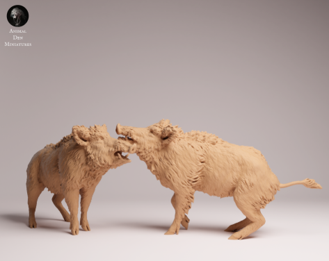 Kämpfende Wildschweine / unbemalte Resin Miniaturtiere