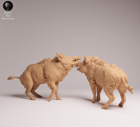 Kämpfende Wildschweine / unbemalte Resin Miniaturtiere