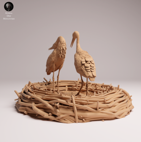 Störche im Horst von Animal den Miniatures / unbemalter Resin Druck