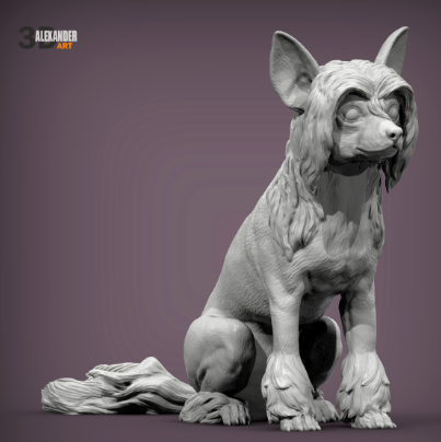 Chinese Crested sitzt von Alexander3dArt