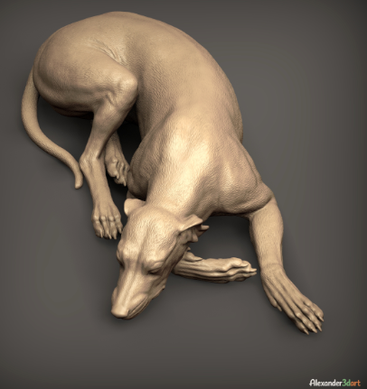 Whippet liegt von Alexander3dart / unbemalter Resin