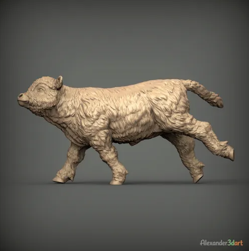Rennendes Schottisches Hochland Kalb / unbemalter Resin 3D Druck