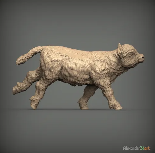 Rennendes Schottisches Hochland Kalb / unbemalter Resin 3D Druck