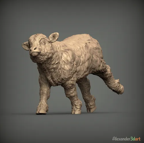 Rennendes Schottisches Hochland Kalb / unbemalter Resin 3D Druck