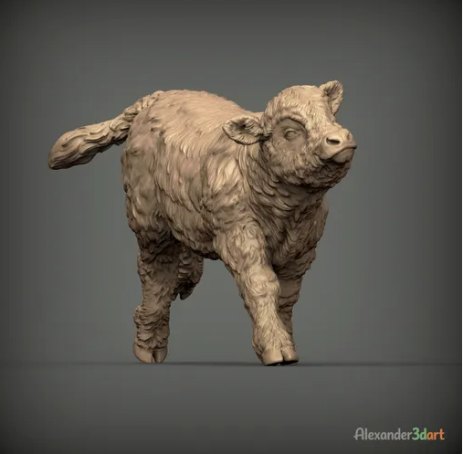 Rennendes Schottisches Hochland Kalb / unbemalter Resin 3D Druck
