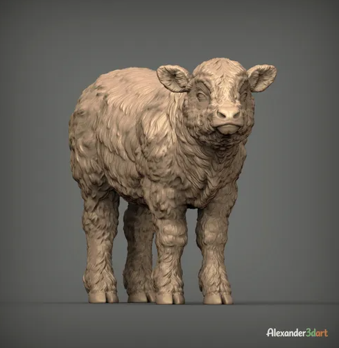 Schottisches Hochland Kalb / unbemalter Resin 3D Druck