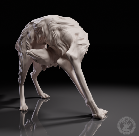 Spielender Borzoi / unbemaltes Resin Miniaturtier