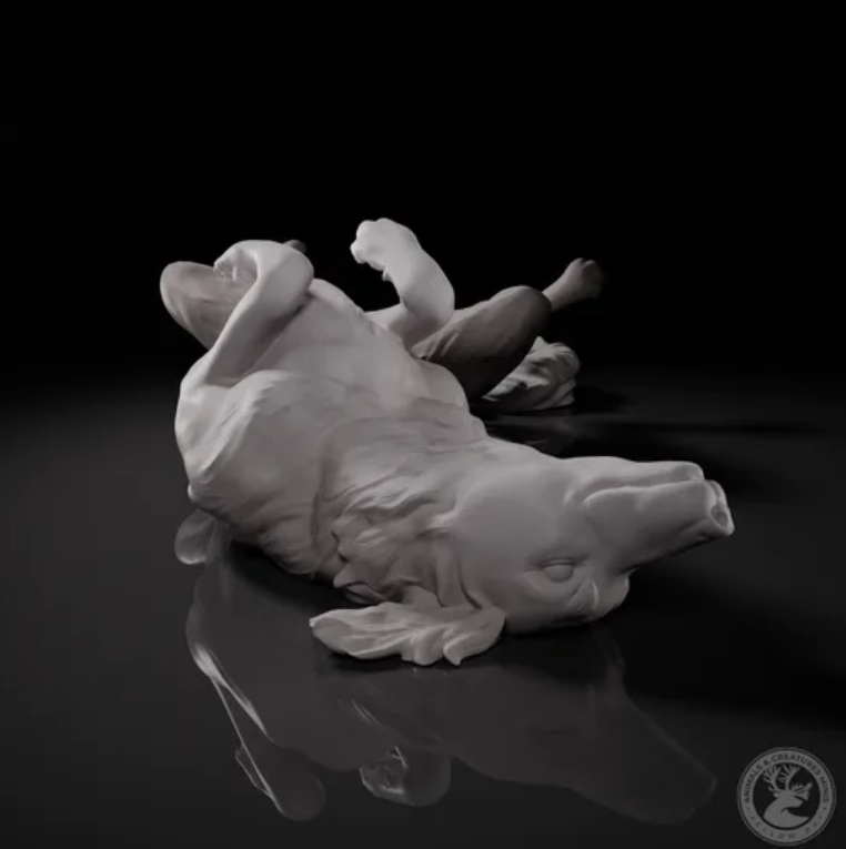 Labrador liegt auf Rücken / unbemaltes Resin Miniaturtier