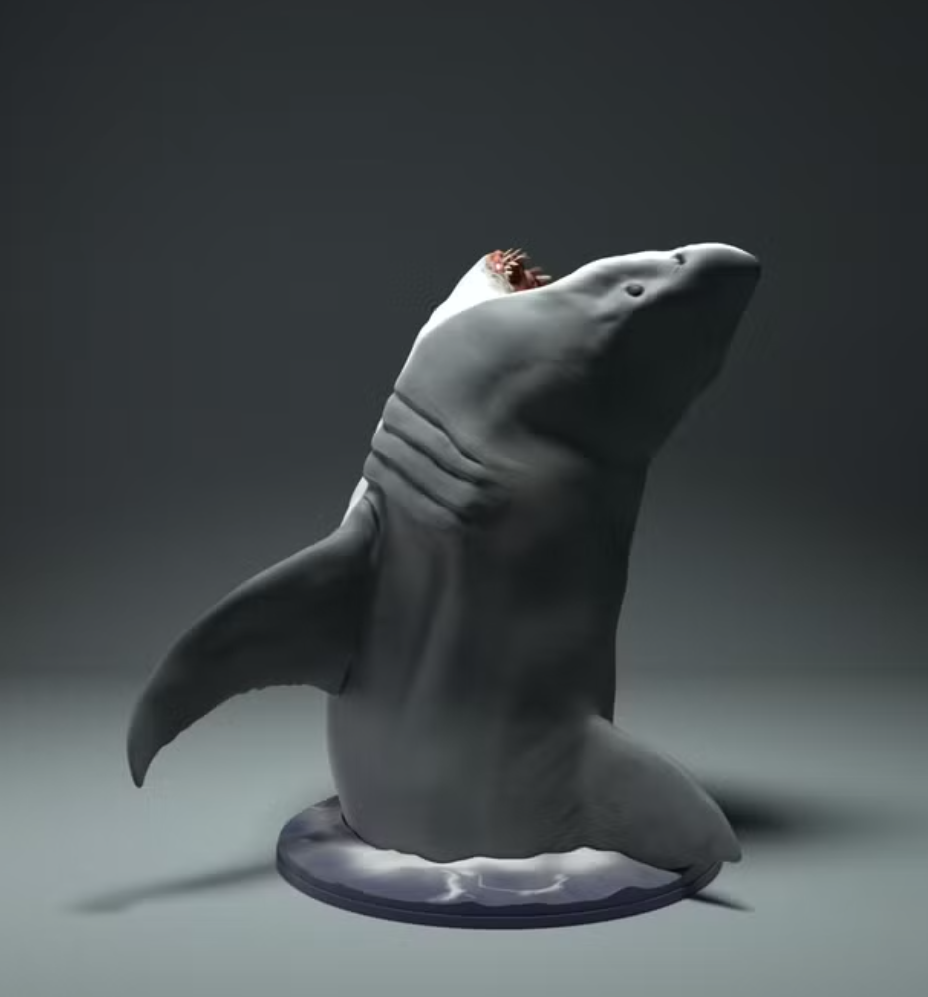Weißer Hai kommt aus Wasser /Resin Miniatur-Tierfigur