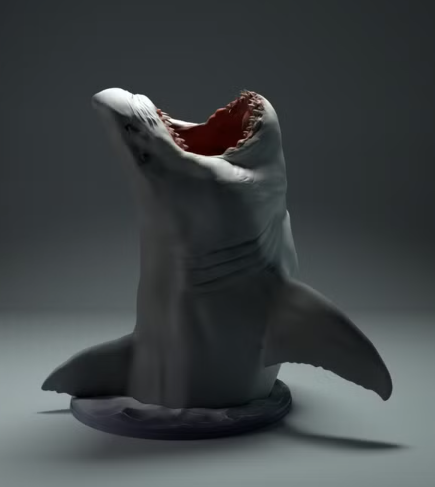 Weißer Hai kommt aus Wasser /Resin Miniatur-Tierfigur