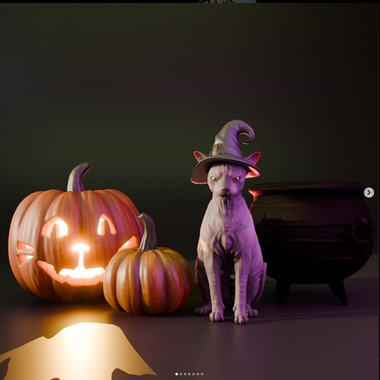 Chat Wanda avec citrouilles et chaudron par Bexbee Studios