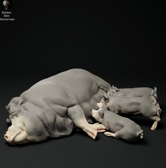 Bershire sow with piglets from Animal den miniatures