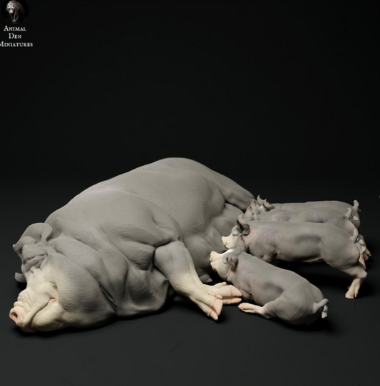 Truie Bershire avec porcelets d'Animal den miniatures