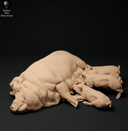 Truie Bershire avec porcelets d'Animal den miniatures