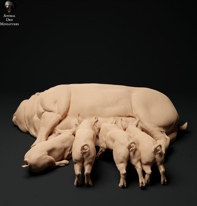 Truie Bershire avec porcelets d'Animal den miniatures