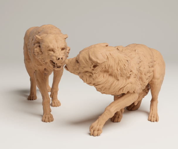 2 grey wolf males from animal den miniatures as 3D print