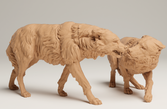 2 grey wolf males from animal den miniatures as 3D print